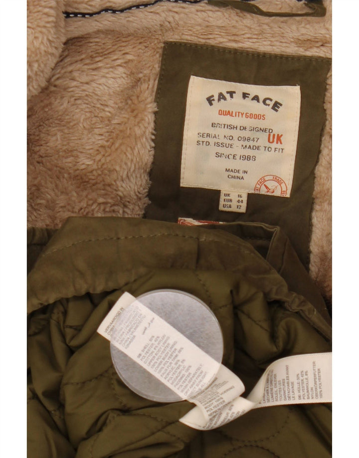 Jaqueta Parka feminina com capuz FAT FACE Reino Unido 16 poliéster cáqui grande