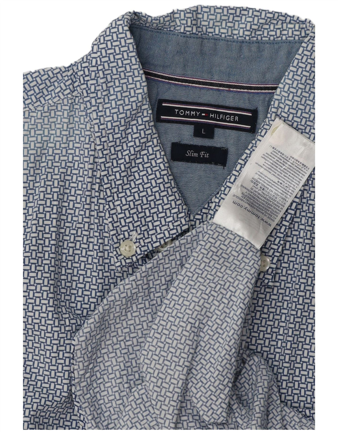 Camisa masculina TOMMY HILFIGER slim fit grande algodão geométrico azul