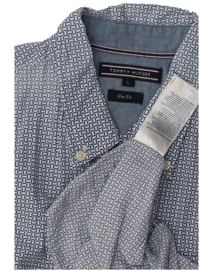 Camisa masculina TOMMY HILFIGER slim fit grande algodão geométrico azul