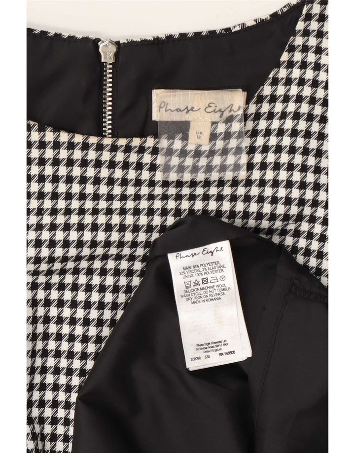 Fase Oito Vestido Shift Feminino Reino Unido 12 Poliéster Houndstooth Preto Médio