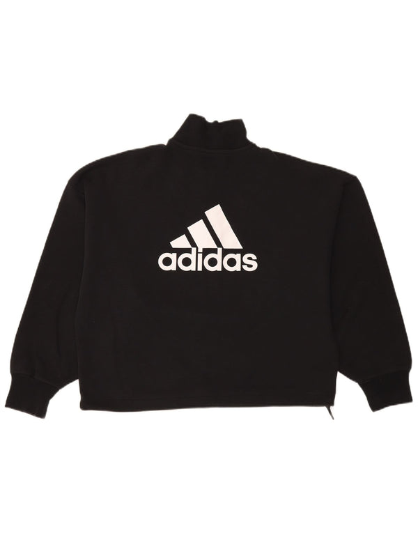 Adidas feminino oversized colheita zip pescoço moletom jumper reino unido 8/10 pequeno preto