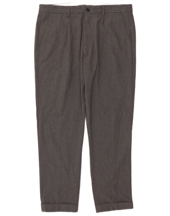 Zara Calça Chino Masculina Reta EU 44 Grande W34 L29 Poliéster Cinza