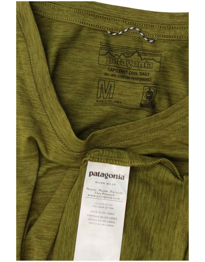 Camiseta masculina Patagonia Top médio cáqui poliéster manchado