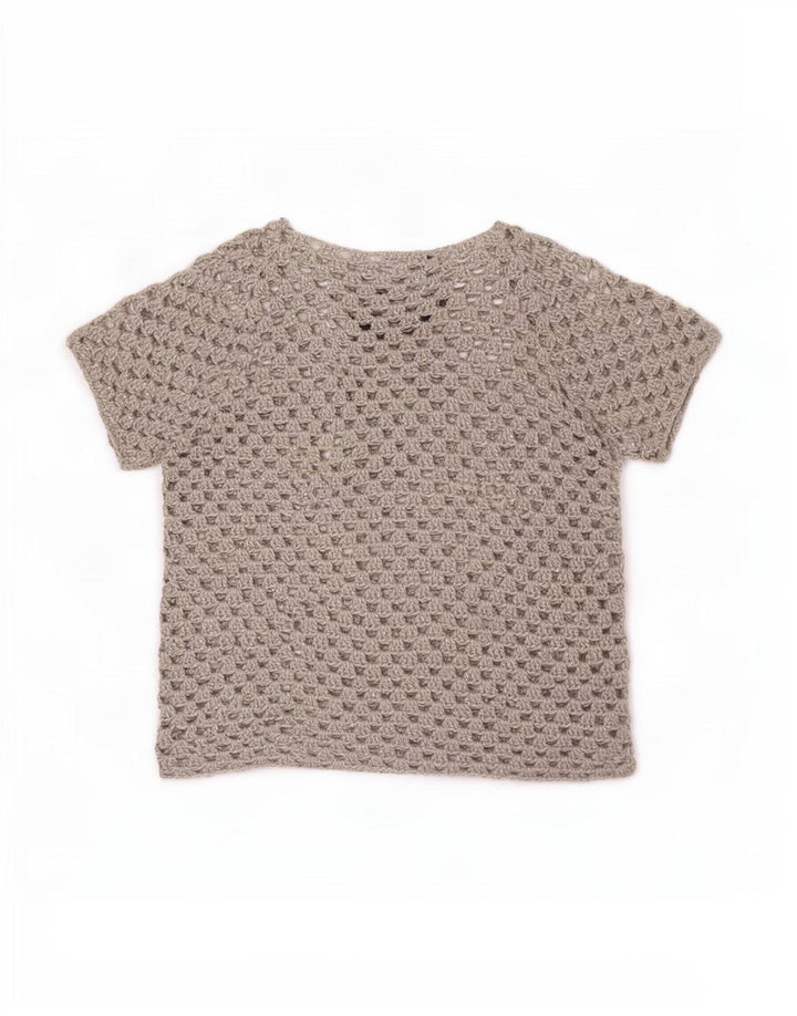 Blusa feminina vintage transparente UK 16 grande cinza floral