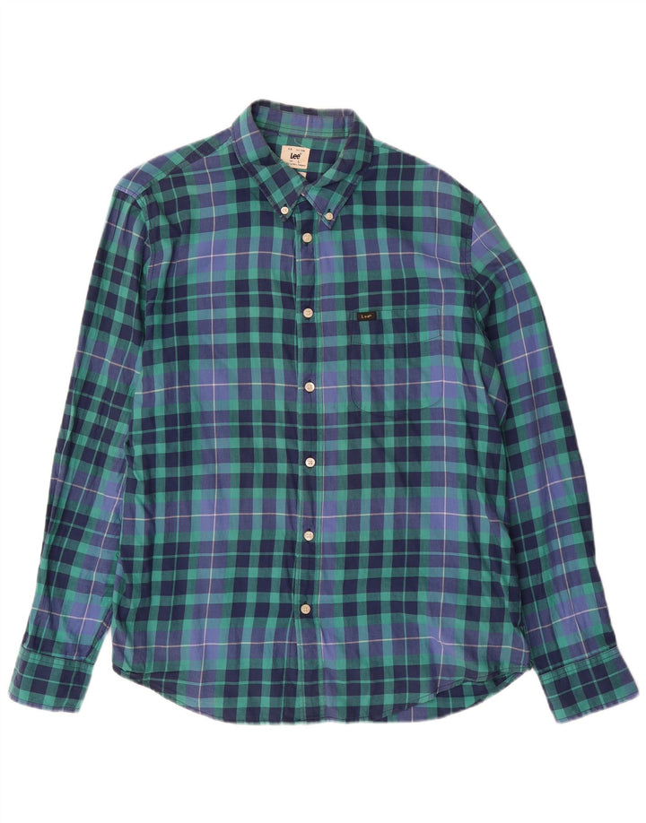 Camisa masculina LEE regular fit grande algodão xadrez azul