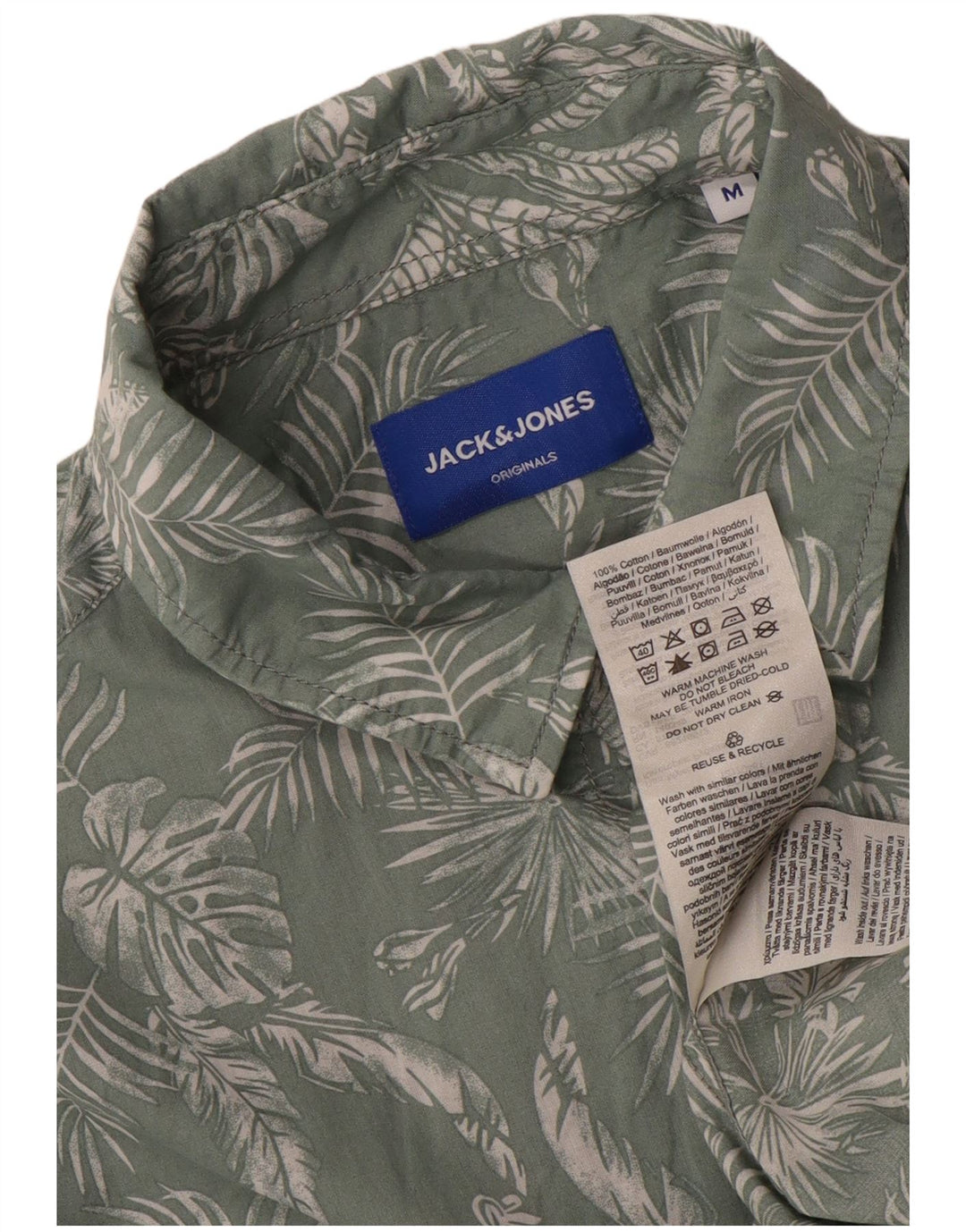 Camisa masculina de manga curta Jack & Jones de algodão floral verde médio