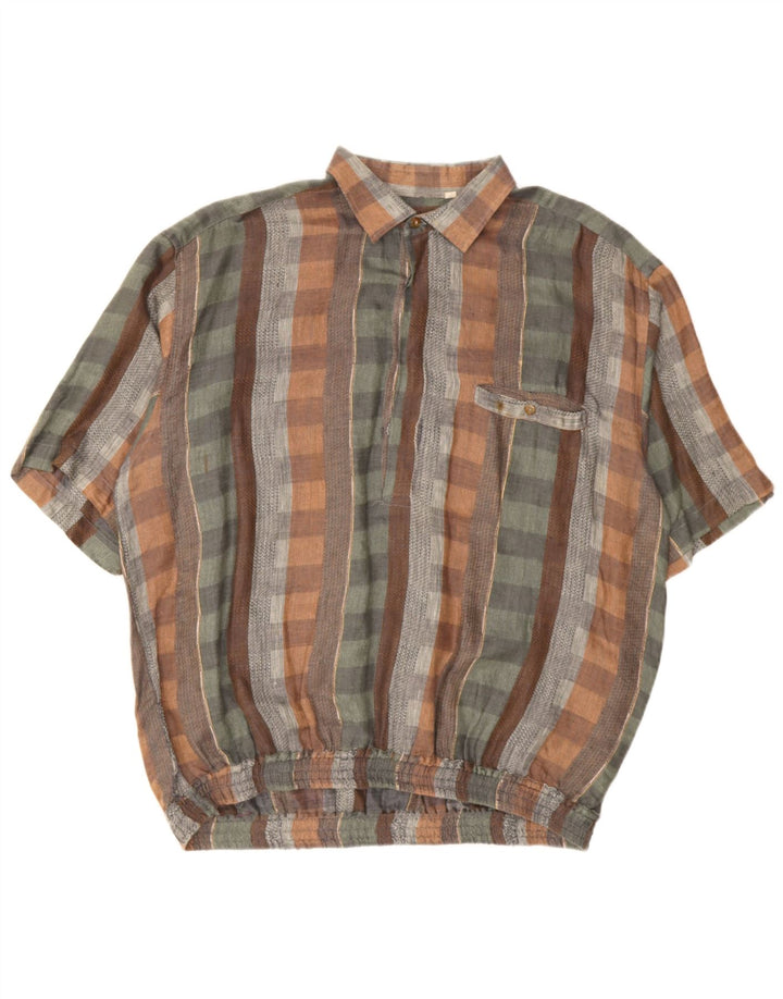 Pulôver masculino vintage de manga curta XL linho xadrez multicolorido