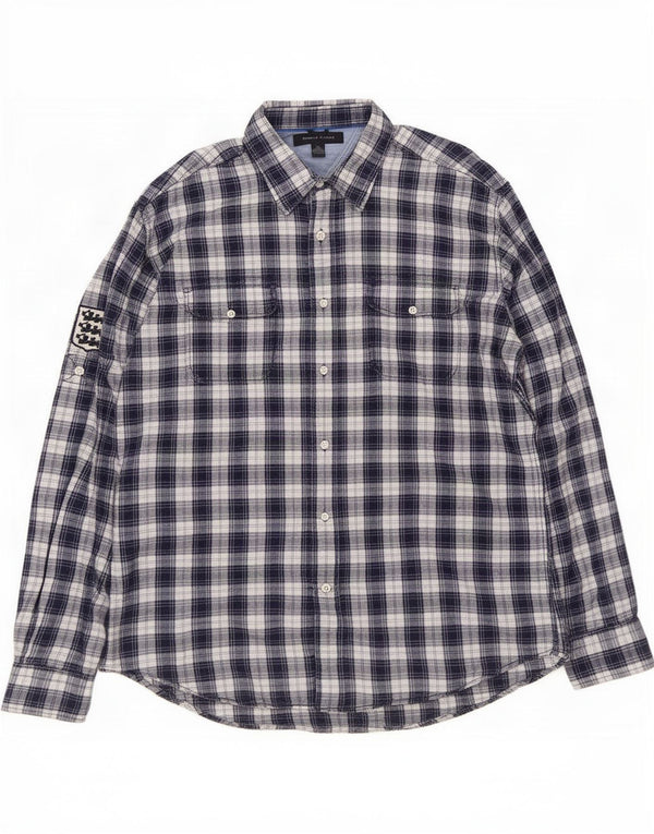 Camisa masculina de flanela Tommy Hilfiger grande algodão xadrez azul marinho