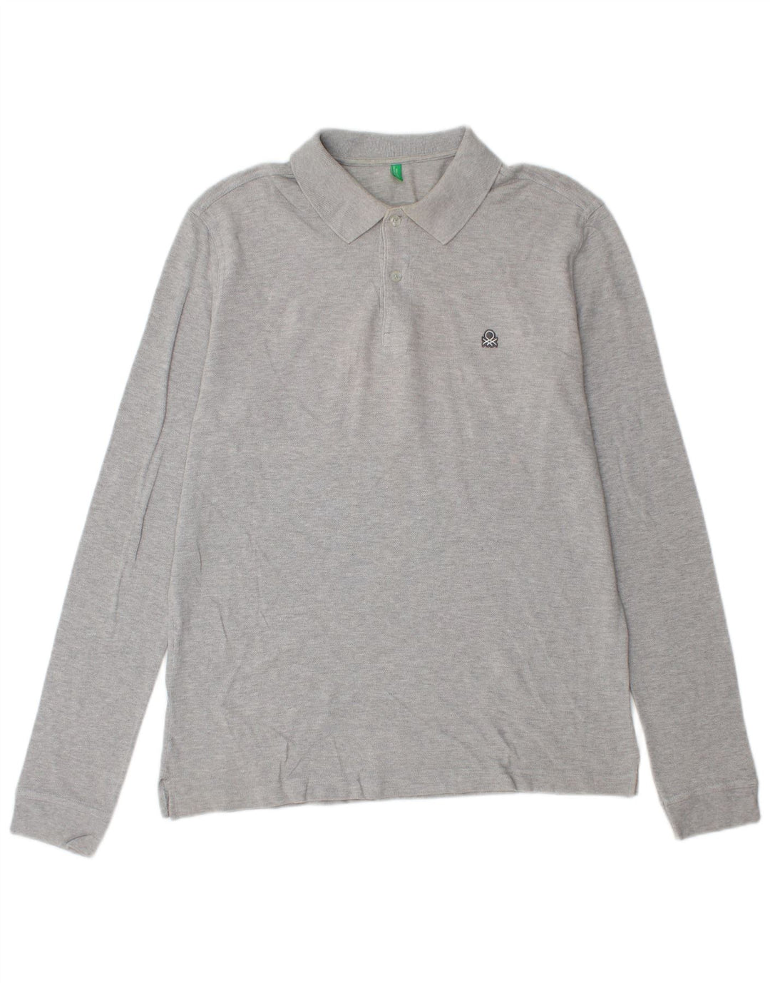 Camisa polo masculina de manga comprida Benetton grande algodão cinza