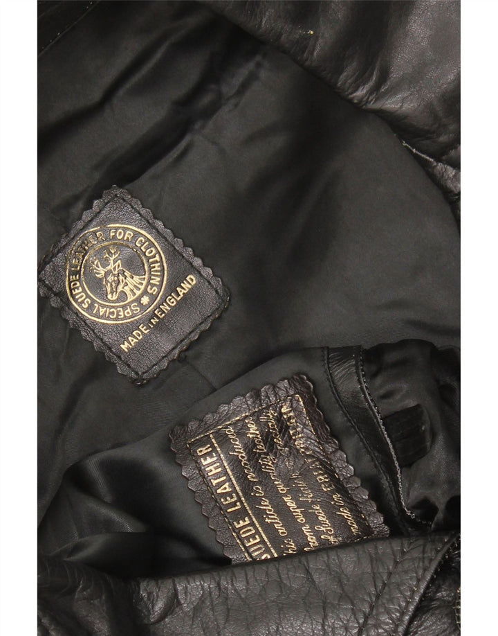 Casaco de couro masculino vintage UK 40 grande couro preto