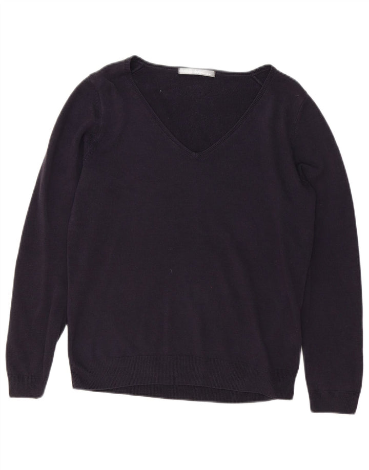 Suéter feminino Marks & Spencer com decote em V Reino Unido 12 médio azul marinho acrílico