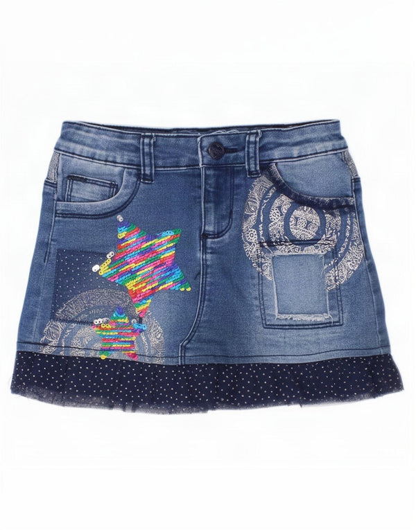 Desigual Saia Jeans Gráfica Menina 7-8 Anos W22 Azul Patchwork Algodão