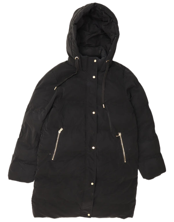 Casaco acolchoado com capuz feminino Zara UK 14 poliéster preto médio