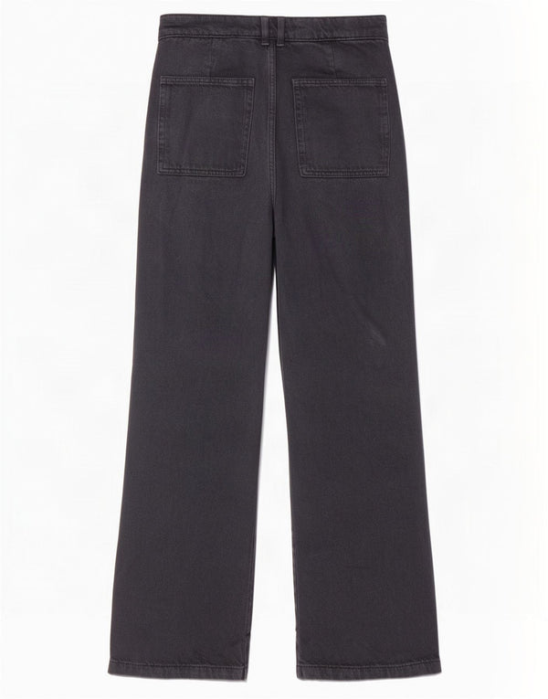 Zara Womens Loose Fit High Waist Trousers XS W24 L29 Navy Blue Cotton