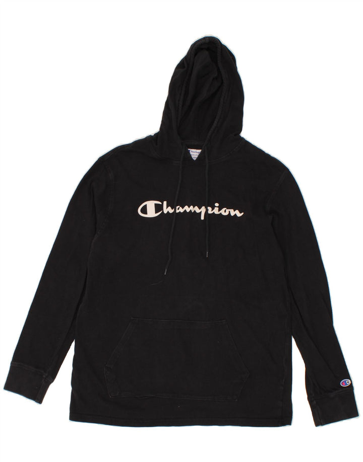 CHAMPION Mens Graphic Hoodie Jumper Medium Black Cotton Vintage Champion and Second-Hand Champion from Messina Hembry 