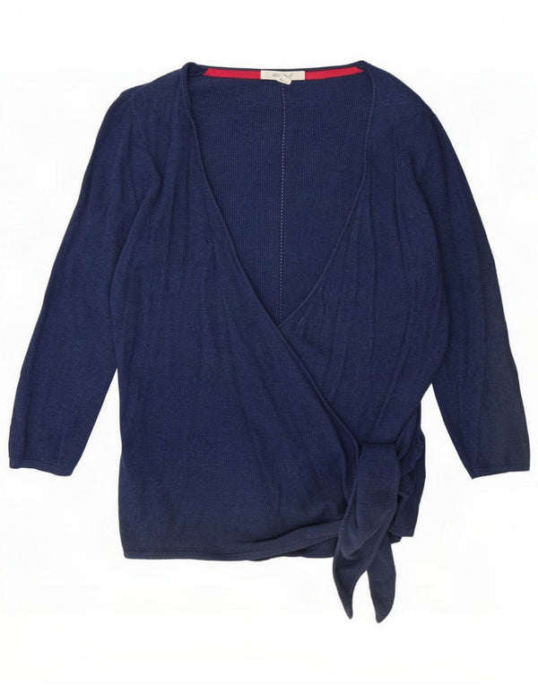 Suéter cardigã feminino de manga 3/4 com material branco Reino Unido 10 pequeno azul marinho