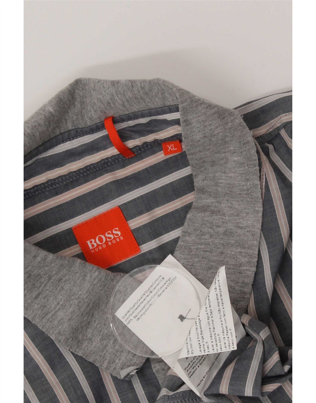 Camisa masculina Hugo Boss XL algodão listrado cinza
