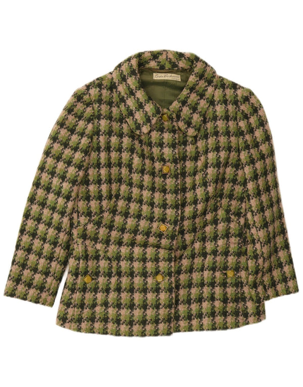 Jaqueta blazer feminina vintage de 4 botões Reino Unido 14 xadrez verde médio