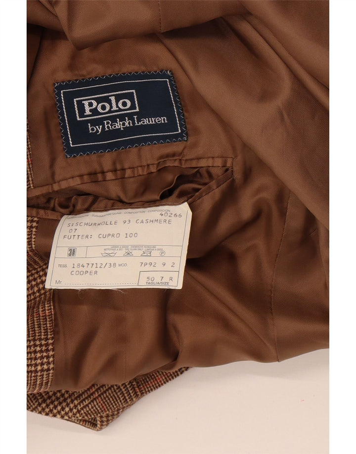 Jaqueta blazer masculina Polo Ralph Lauren com 3 botões IT 50 grande lã xadrez marrom