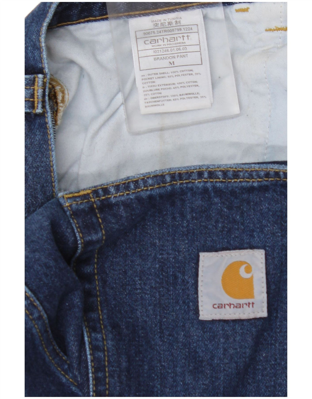 CARHARTT Calça jeans masculina cônica média W36 L29 algodão azul