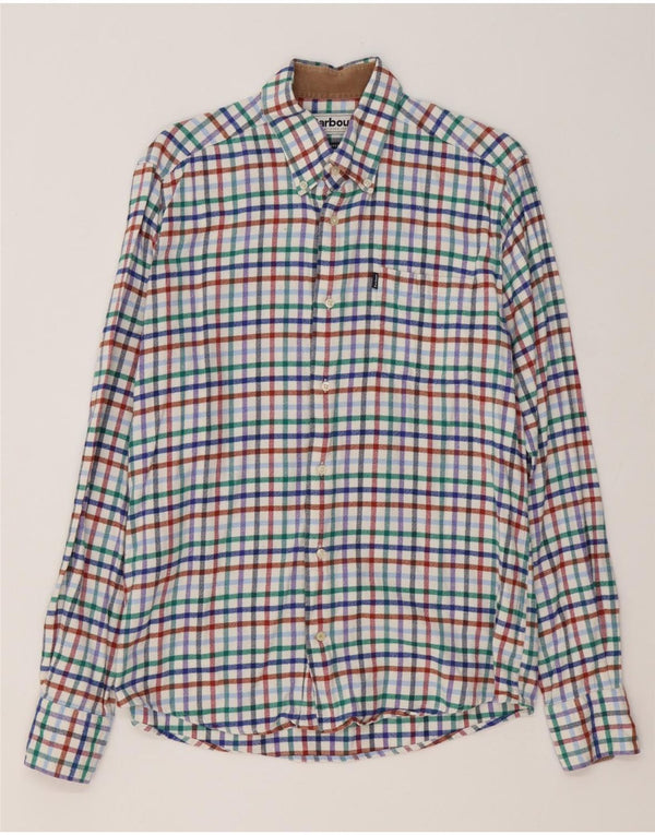 Camisa masculina de flanela Barbour de algodão xadrez médio multicolorido