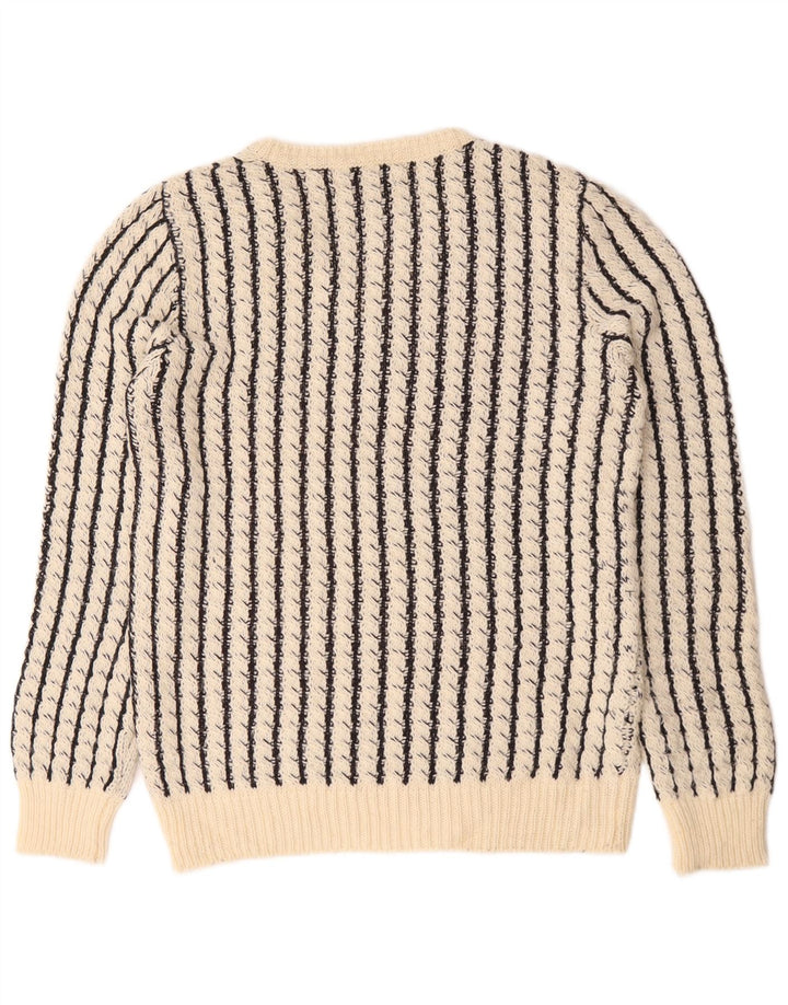 Suéter masculino Zara com decote em V grande acrílico listrado branco