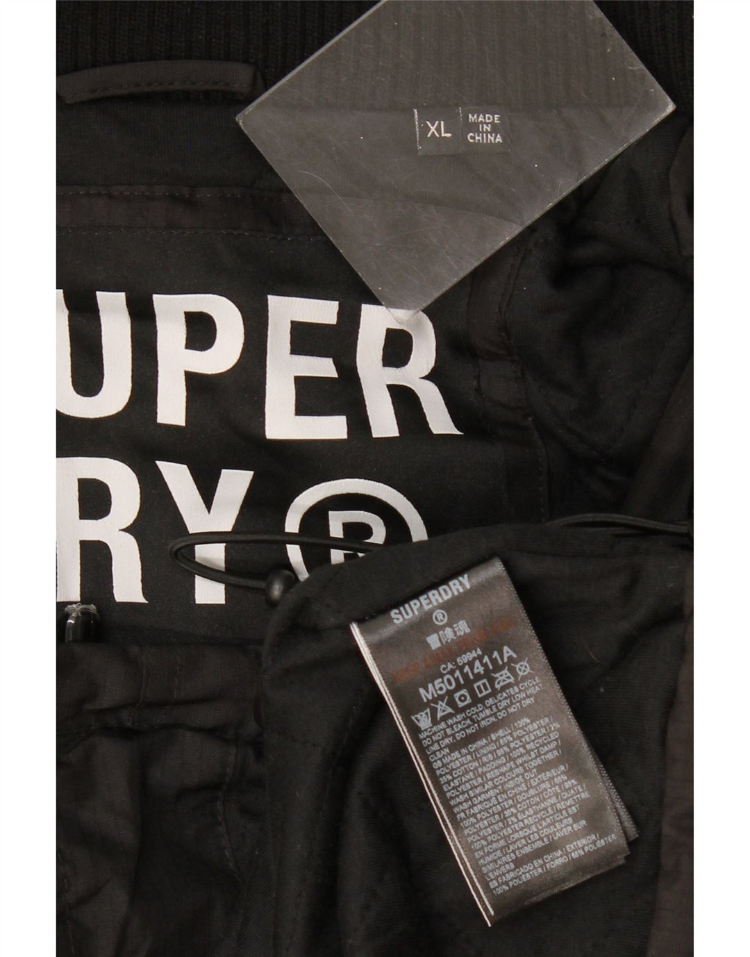 Jaqueta corta-vento masculina SUPERDRY com capuz UK 42 XL poliéster preto