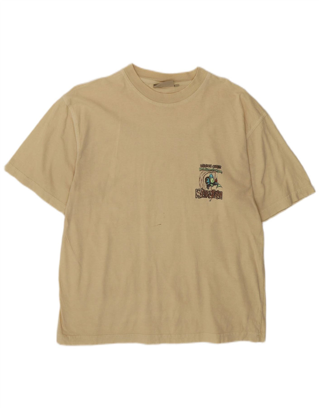 Camiseta gráfica masculina Weird Fish Top de algodão bege médio