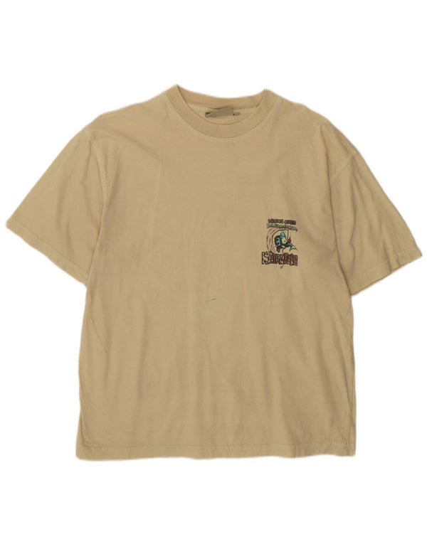 Camiseta gráfica masculina Weird Fish Top de algodão bege médio