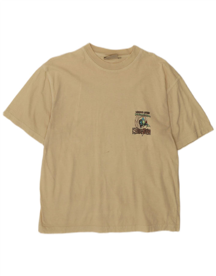 Camiseta gráfica masculina Weird Fish Top de algodão bege médio