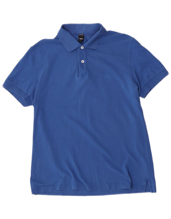 Camisa polo masculina Hugo Boss Regular Fit grande algodão azul