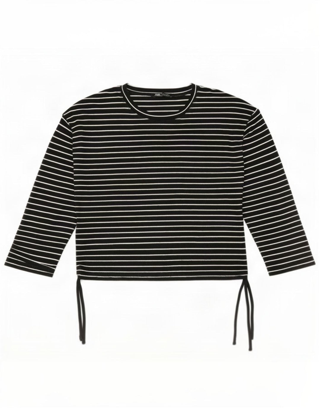 Top feminino Zara de manga comprida UK 16 poliéster listrado preto grande