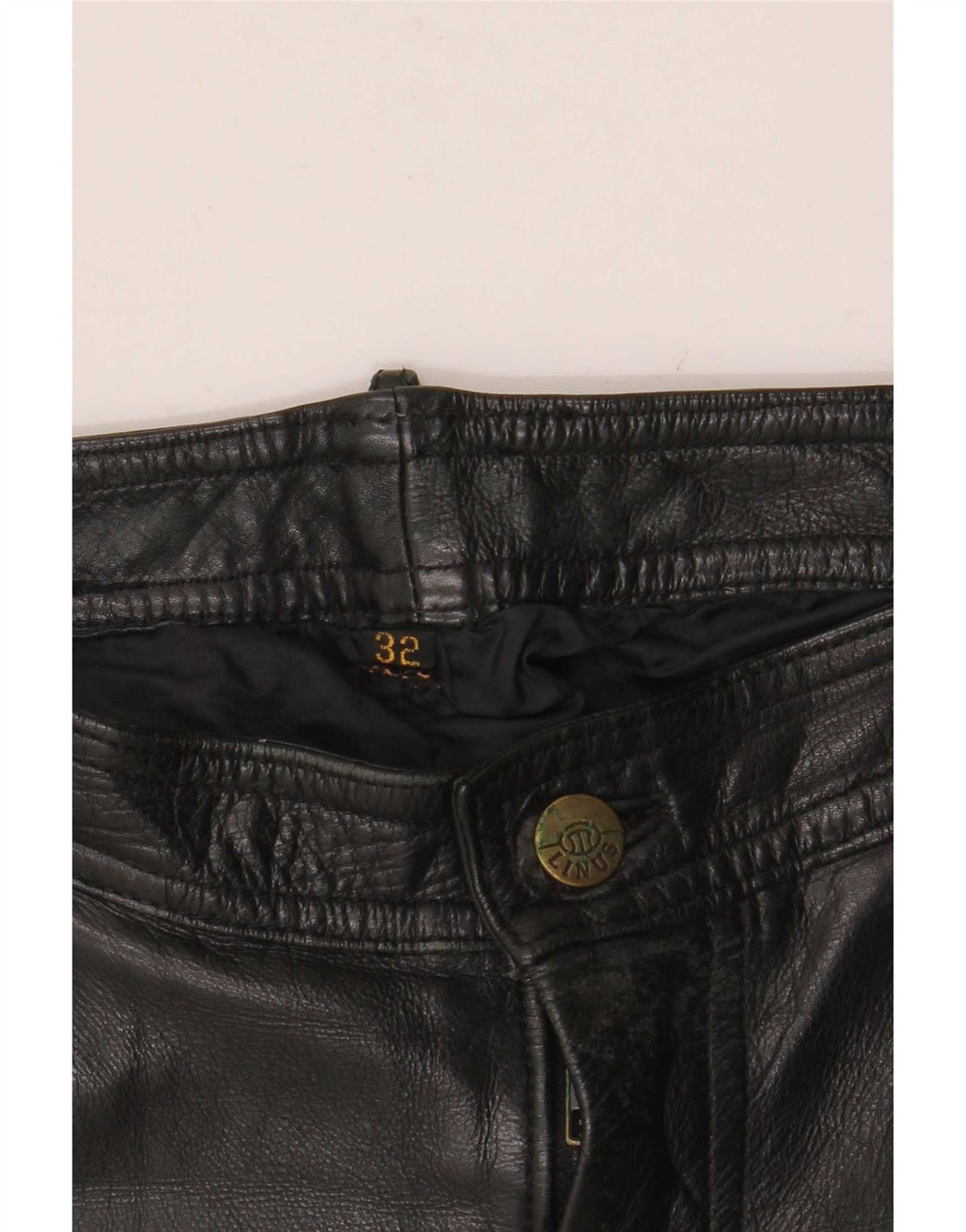 Calça masculina de couro para motociclista Linus W32 L30 preta