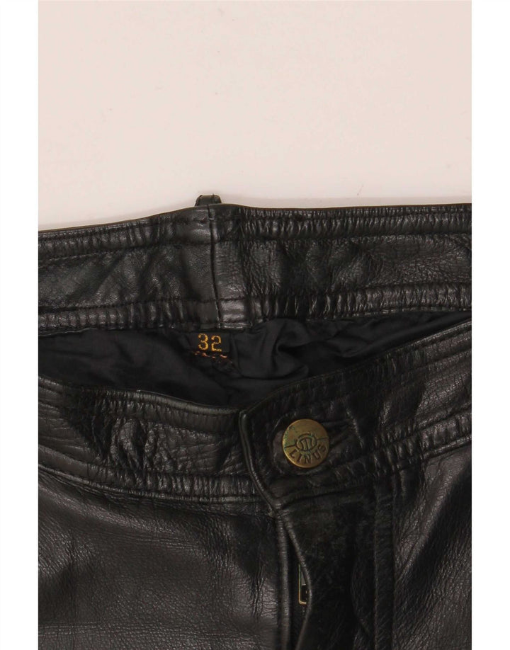 Calça masculina de couro para motociclista Linus W32 L30 preta