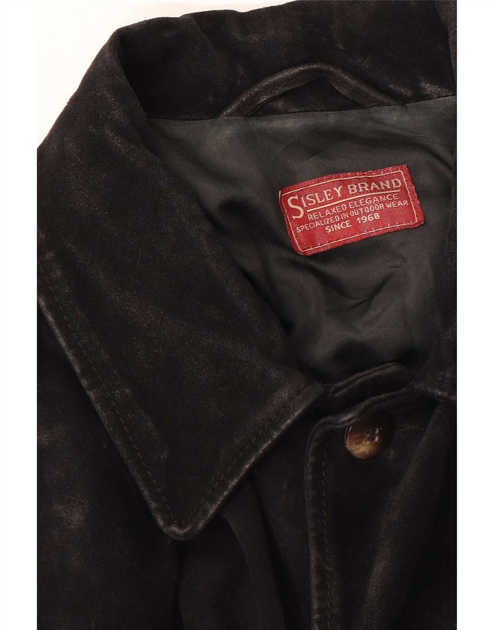 Jaqueta masculina Sisley de camurça UK 38 couro preto médio