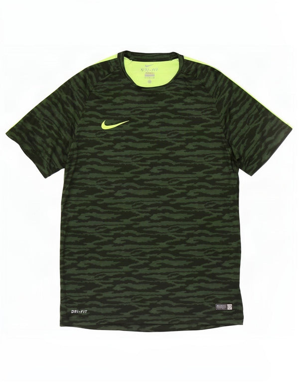 Nike Mens Dri Fit Camiseta Top Médio Verde Camuflagem Poliéster