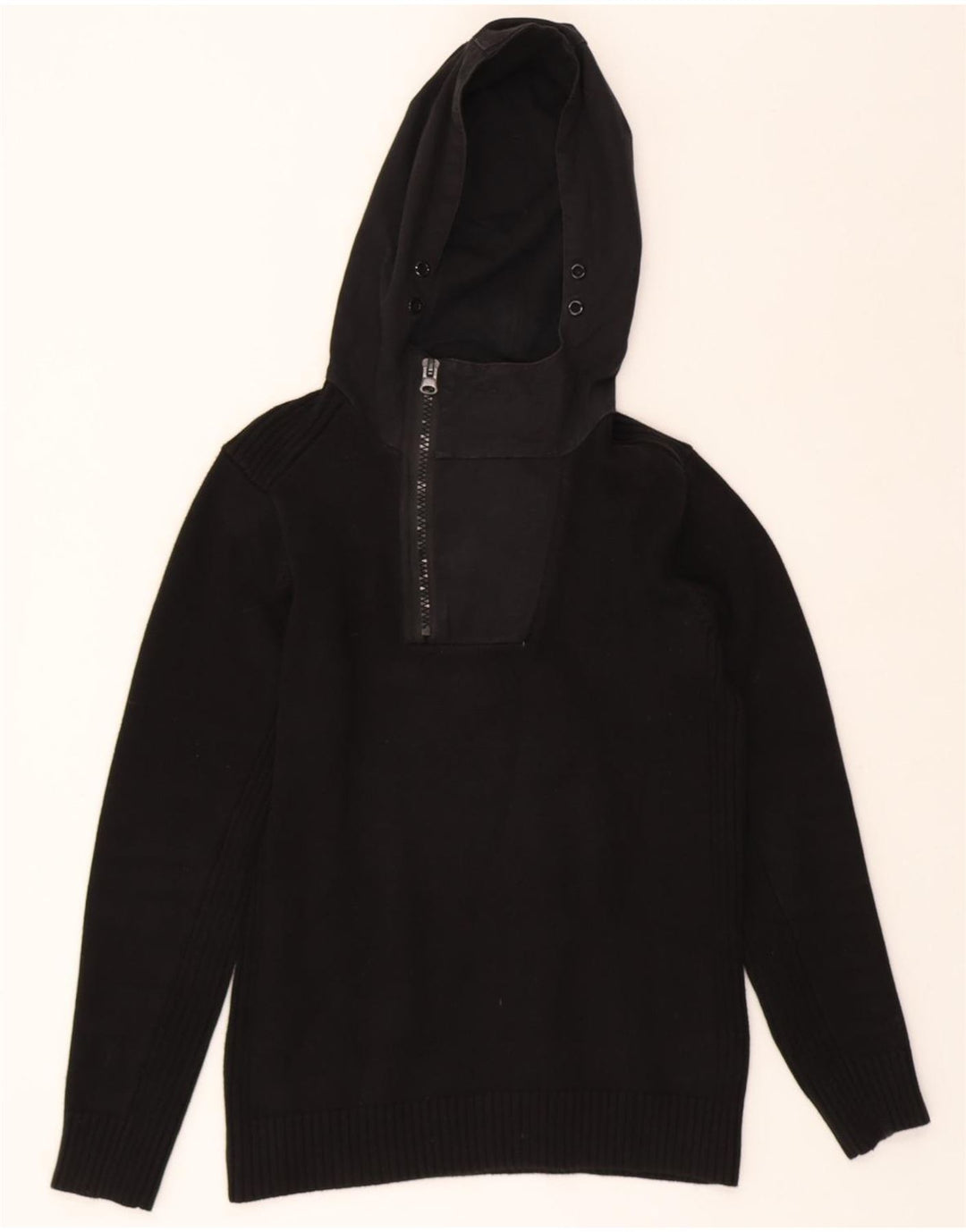 JACK & JONES Mens Hooded Zip Neck Jumper Sweater Small Black Cotton Vintage Jack & Jones and Second-Hand Jack & Jones from Messina Hembry 