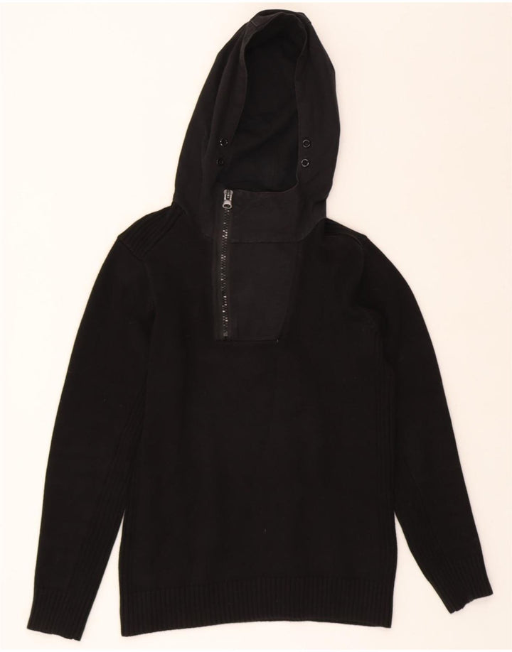 JACK & JONES Mens Hooded Zip Neck Jumper Sweater Small Black Cotton Vintage Jack & Jones and Second-Hand Jack & Jones from Messina Hembry 