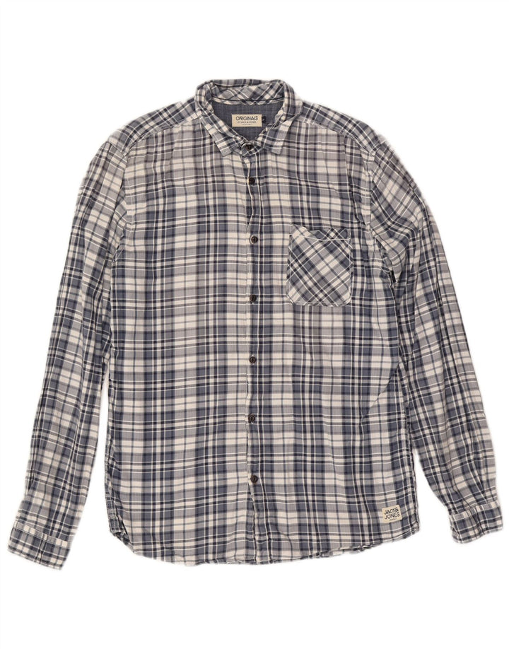 Camisa masculina Jack & Jones grande algodão xadrez azul