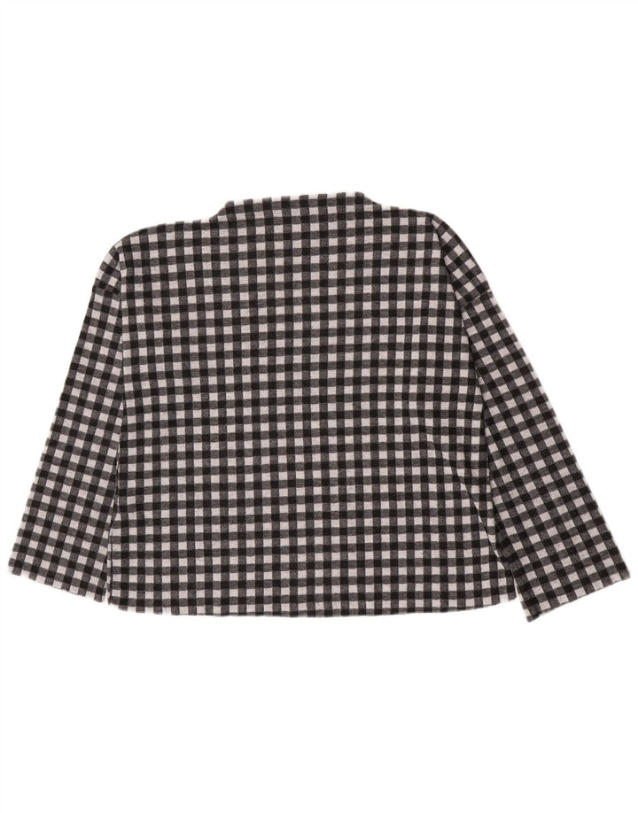 Zara Womens Oversized Top Manga Longa Reino Unido 10 Pequeno Poliéster Gingham Preto