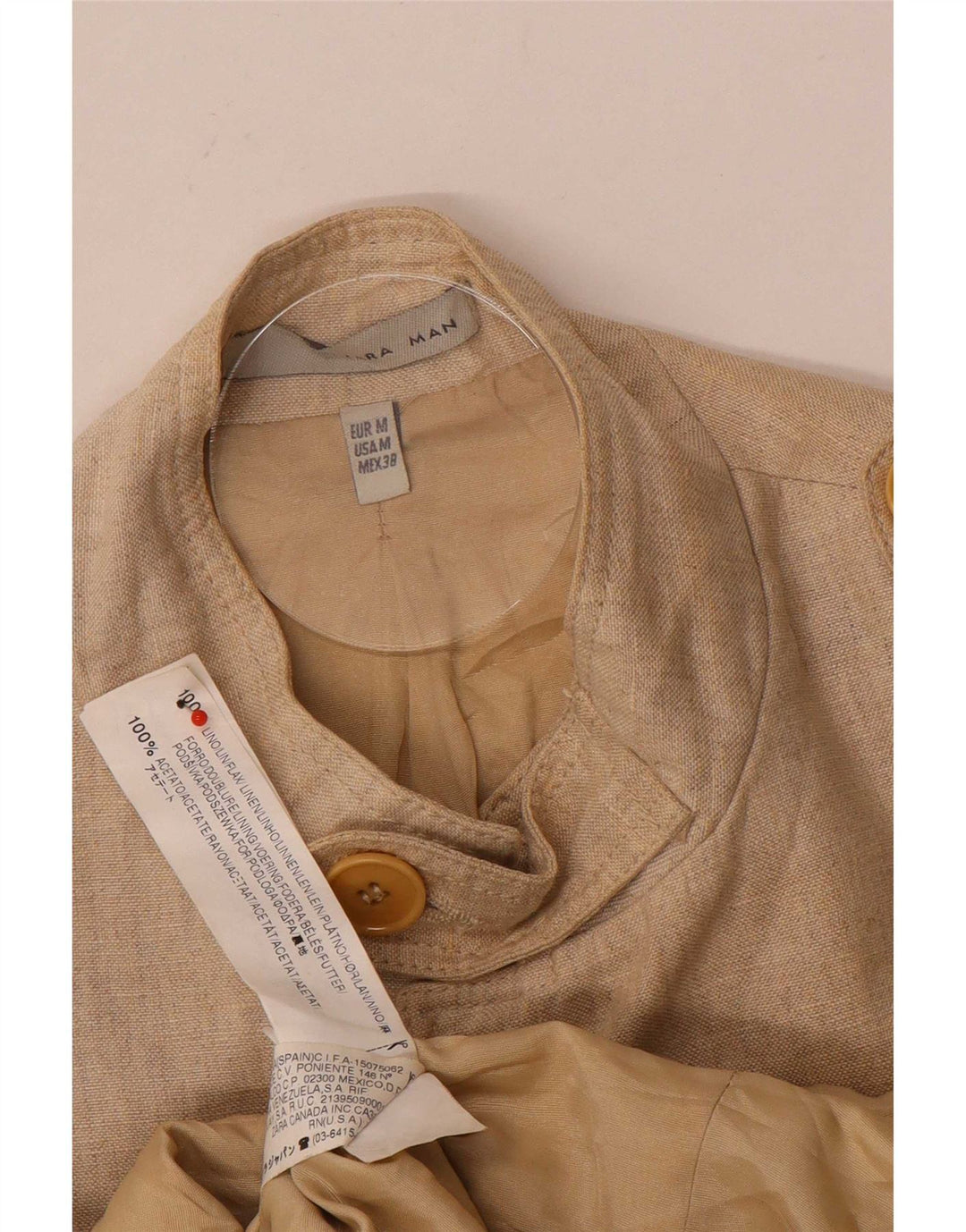 Jaqueta militar masculina Zara UK 38 linho bege médio