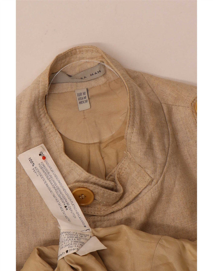 Jaqueta militar masculina Zara UK 38 linho bege médio