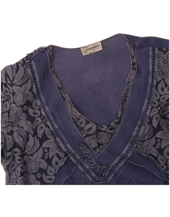 Blusa feminina JOSEPHINE UK 16 grande azul floral