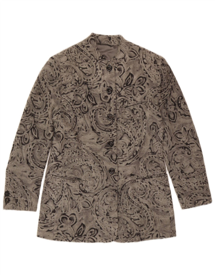 Jaqueta blazer feminina de 5 botões BOGNER US 10 grande cinza paisley lã