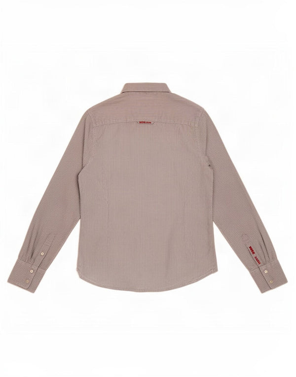 Camisa feminina Superdry UK 14 grande algodão listrado azul
