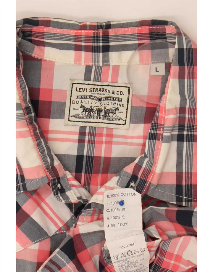 Camisa masculina de manga curta Levi's grande xadrez multicolorida de algodão ocidental