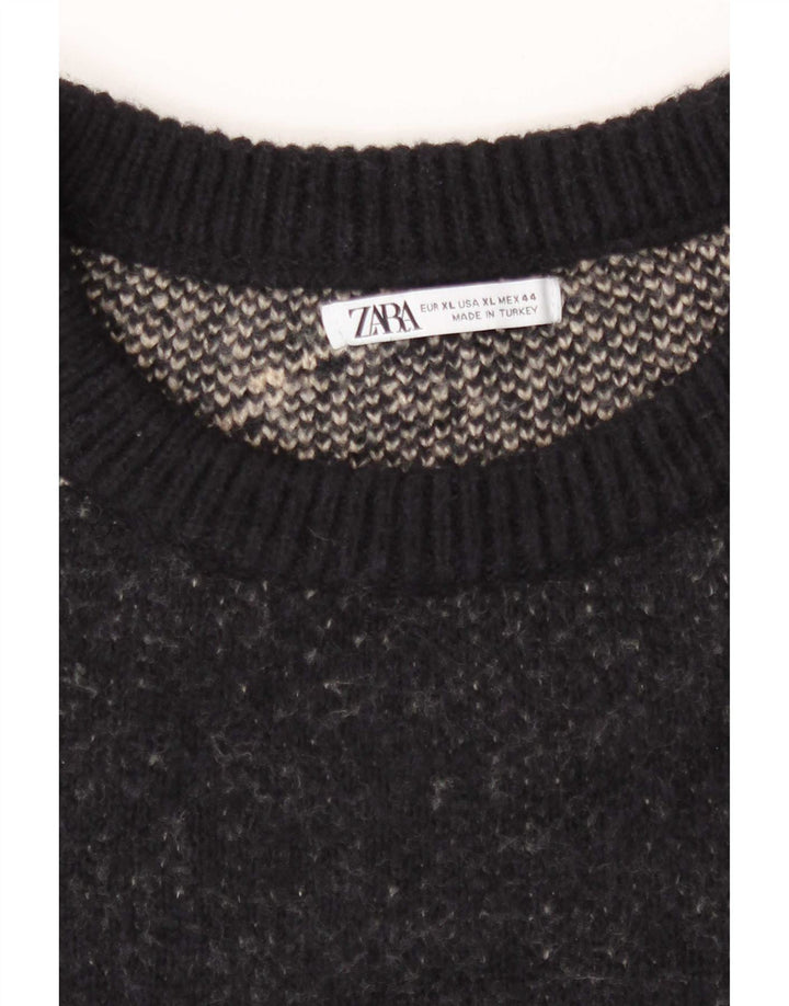 Zara Suéter masculino com gola redonda XL preto listrado