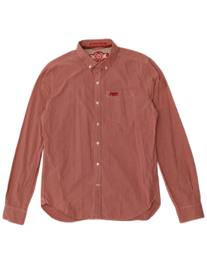 Camisa masculina Superdry grande algodão guingão vermelho