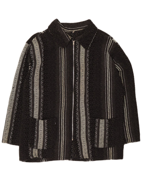 Suéter Cardigan Masculino Vintage XL Lã Geométrica Preta Asteca