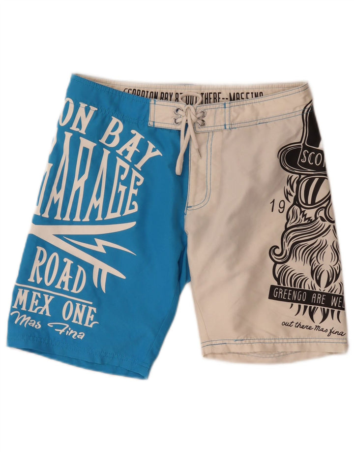 Shorts de natação masculino Scorpion Bay gráfico azul médio colorblock poliéster